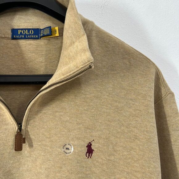 Polo Ralph Lauren Mens 2XL Tan Estate-Rib Cotton Quarter-Zip Pullover Jocy Logo - Picture 4 of 13